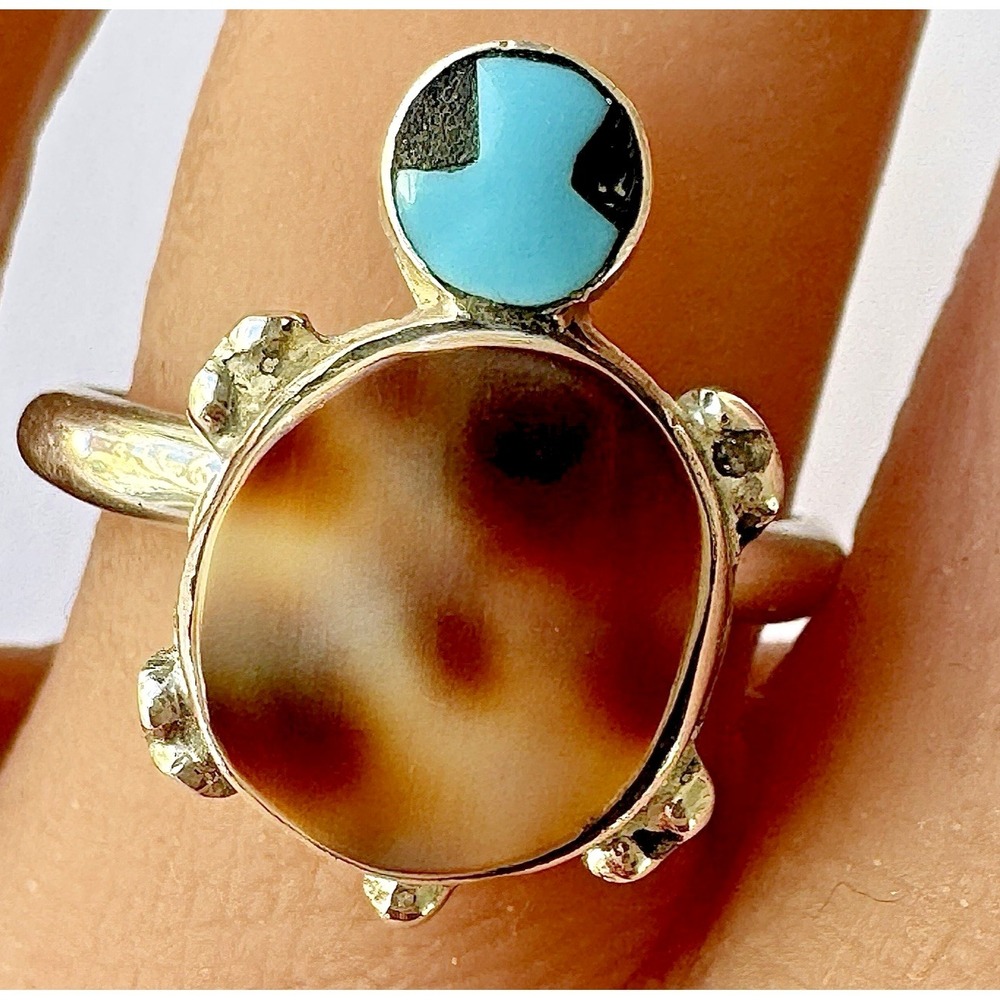 Zuni Turtle Ring Sz‎ 9 Turquoise Sterling Kathryn Qualo Handmade Native American